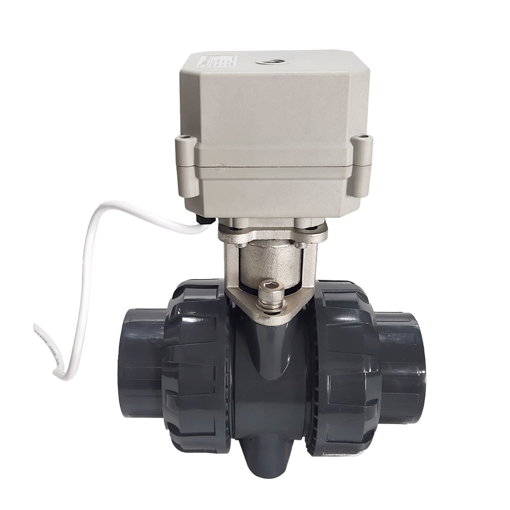 U-PVC 电动球阀二通活由壬连接，电动PVC阀门带10Nm执行器DC12V,DC24V,AC24V,220V 带指示带信号反馈